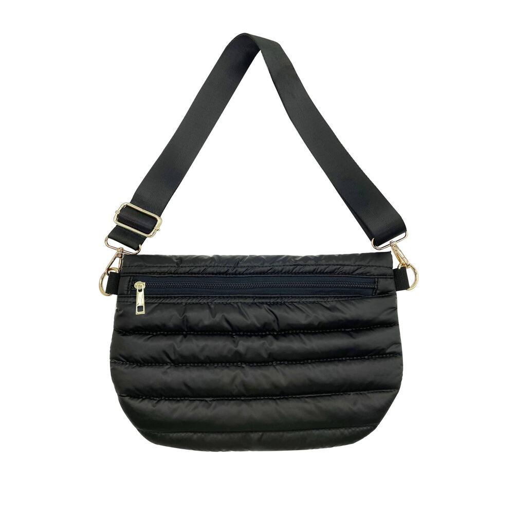 Black Quilted Puffer Messenger Crossbody Sling Bag